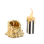 MacKenzie-Childs Fall Decor Haunted House Short Gold Candle Holder & Illuminated Striped Candle Set
