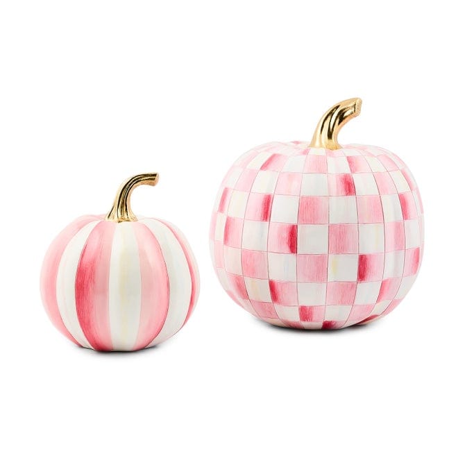 MacKenzie-Childs Fall Decor Mackenzie-Childs Classic Bubblegum Stripe Small & Check Medium Pumpkin Set