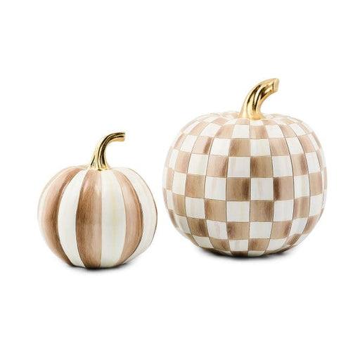 MacKenzie-Childs Fall Decor Mackenzie-Childs Classic Mocha Stripe Small & Check Medium Pumpkin Set