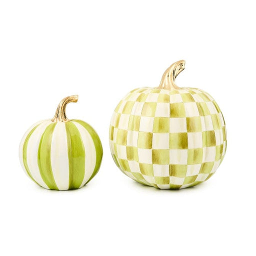 MacKenzie-Childs Fall Decor Mackenzie-Childs Classic Moss Stripe Small & Check Medium Pumpkin Set
