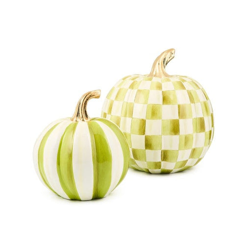 MacKenzie-Childs Fall Decor Mackenzie-Childs Classic Moss Stripe Small & Check Medium Pumpkin Set