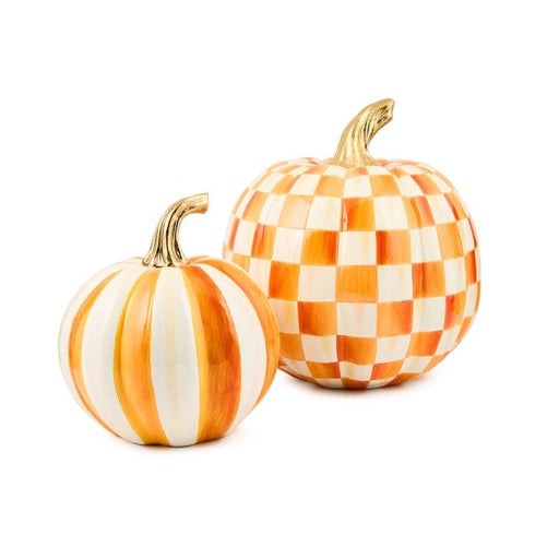 MacKenzie-Childs Fall Decor Mackenzie-Childs Classic Orange Stripe Small & Check Medium Pumpkin Set