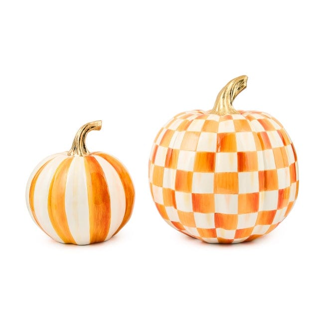 MacKenzie-Childs Fall Decor Mackenzie-Childs Classic Orange Stripe Small & Check Medium Pumpkin Set