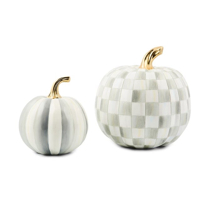 MacKenzie-Childs Fall Decor Mackenzie-Childs Classic Sterling Stripe Small & Check Medium Pumpkin Set