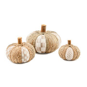 MacKenzie-Childs Fall Decor Mocha Check Rattan Pumpkins, Set of 3