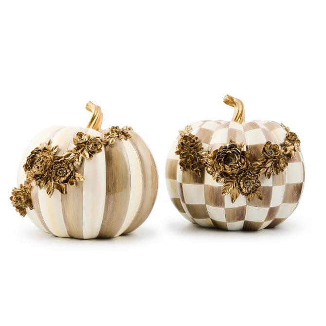 MacKenzie-Childs Fall Decor Mocha Stripe Floral Garland Pumpkin