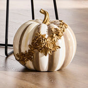 MacKenzie-Childs Fall Decor Mocha Stripe Floral Garland Pumpkin