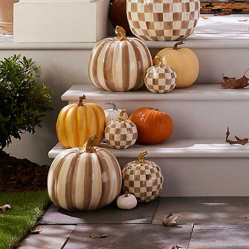 MacKenzie-Childs Fall Decor Mocha Stripe Medium Pumpkin