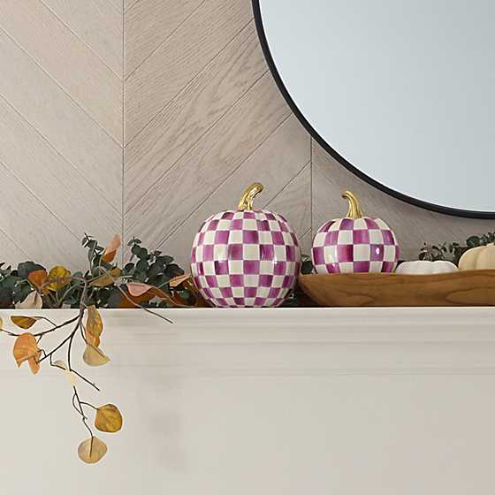 MacKenzie-Childs Fall Decor Plum Check Small Pumpkin