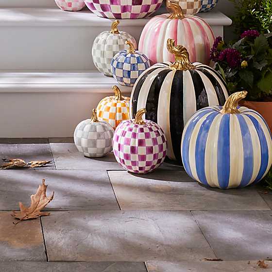 MacKenzie-Childs Fall Decor Plum Check Small Pumpkin