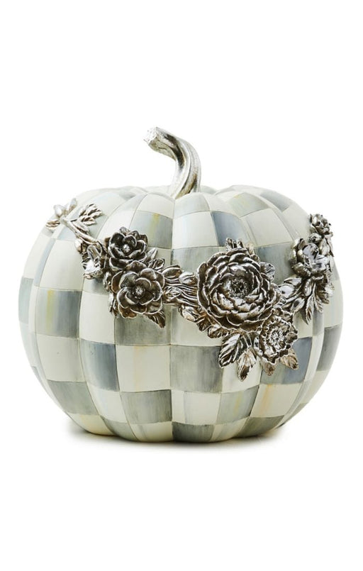 MacKenzie-Childs Fall Decor Sterling Check Silver Floral Garland Pumpkin