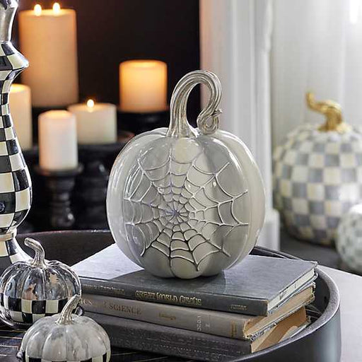 MacKenzie-Childs Fall Decor Sterling Stripe Spider Web Pumpkin