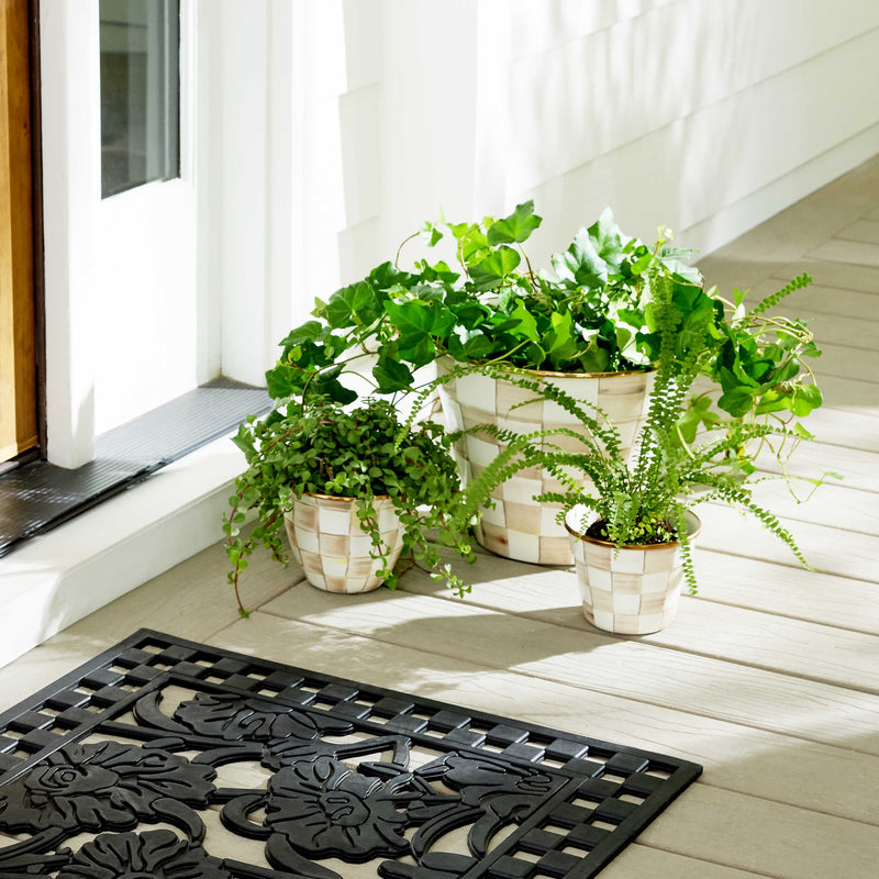 MacKenzie-Childs Flower Pot Mocha Check Large Flower Pot