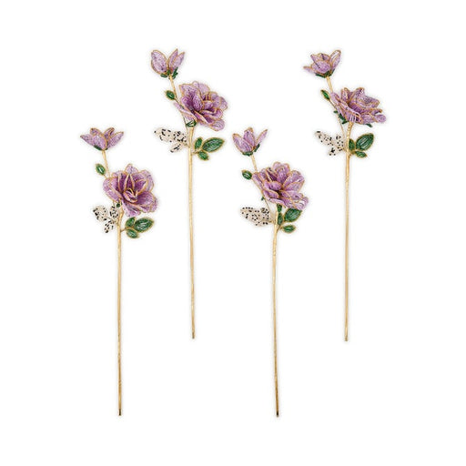 MacKenzie-Childs Flower Stems Purple Rose Beaded Flower Stems, Set of 4