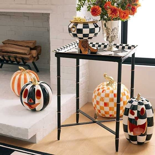 MacKenzie-Childs Halloween Courtly Check Illuminated Jack O' Lantern - Tall