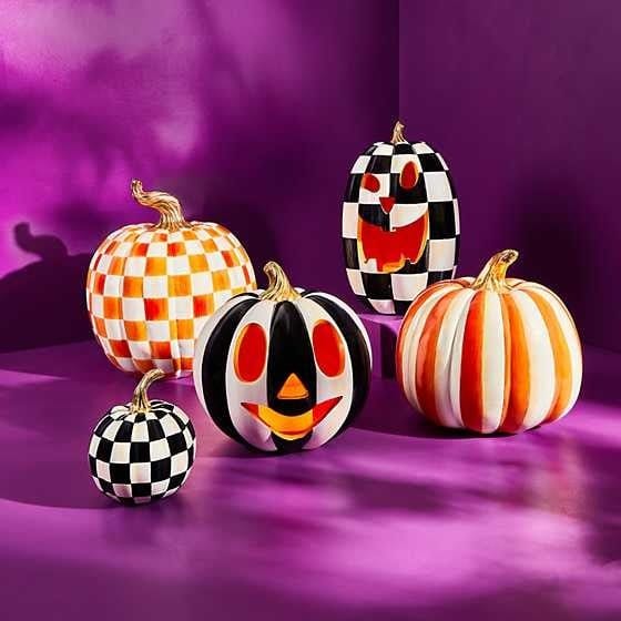 MacKenzie-Childs Halloween Courtly Check Illuminated Jack O' Lantern - Tall