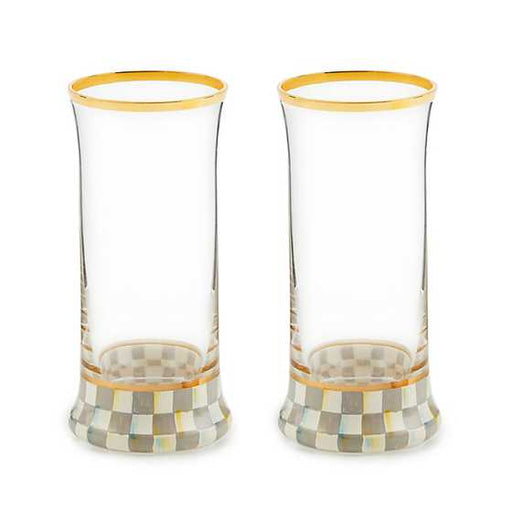 MacKenzie-Childs Highball Glasses Sterling Check Highball Glass, Set of 2