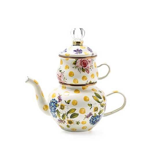 MacKenzie-Childs Kettle Wildflowers Enamel High Tea-Yellow