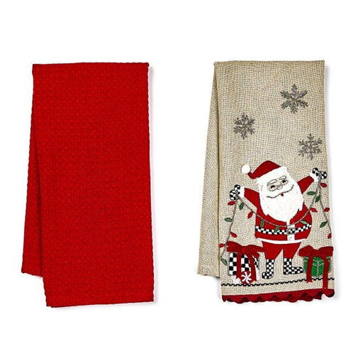 MacKenzie-Childs Kitchen Towels Mackenzie-Childs Santa with Tree Lights Embroidered Dish Towels, Set of 2