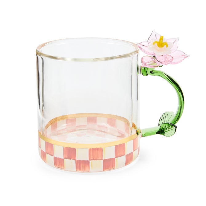 MacKenzie-Childs Mug Rosy Check Flower Glass Mug