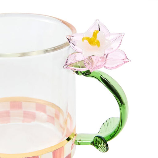 MacKenzie-Childs Mug Rosy Check Flower Glass Mug