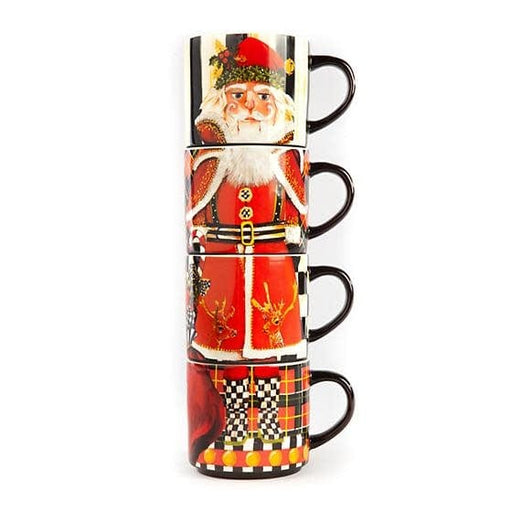 MacKenzie-Childs Mugs Santa Nutcracker Stacking Mugs - Set of 4