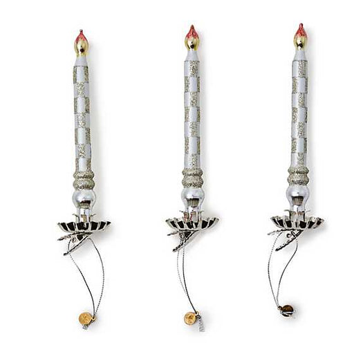 MacKenzie-Childs Ornament Sterling Check Glass Candle Clips, Set of 3