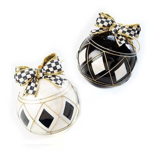 MacKenzie-Childs Ornaments Black & Ivory Harlequin Ball Ornaments - Set of 2