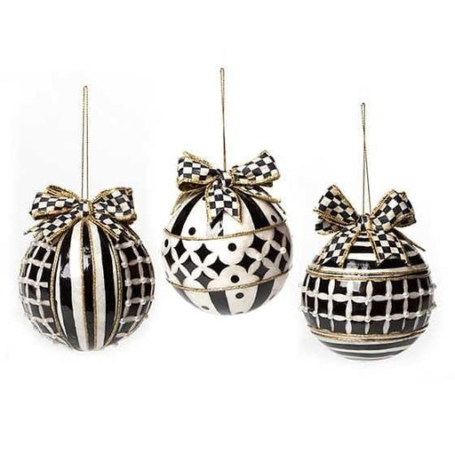 MacKenzie-Childs Ornaments Black & White Banded Capiz Ornaments - Set of 3