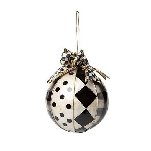 MacKenzie-Childs Ornaments Black & White Patchwork Capiz Ornaments - Set of 2