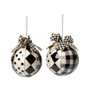 MacKenzie-Childs Ornaments Black & White Patchwork Capiz Ornaments - Set of 2