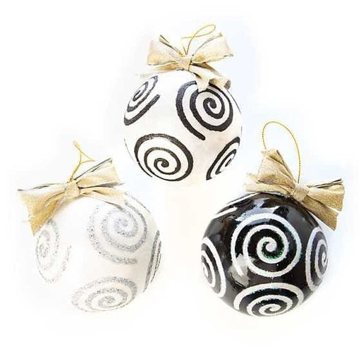 MacKenzie-Childs Ornaments Black & White Swirl Ball Ornaments - Set of 3