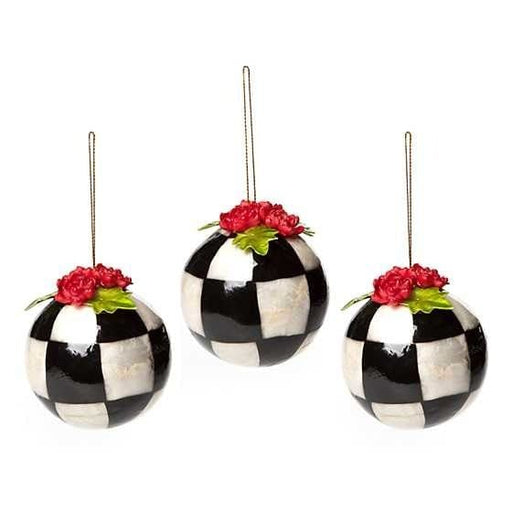 MacKenzie-Childs Ornaments Blooming Check Capiz Ornaments - Set of 3