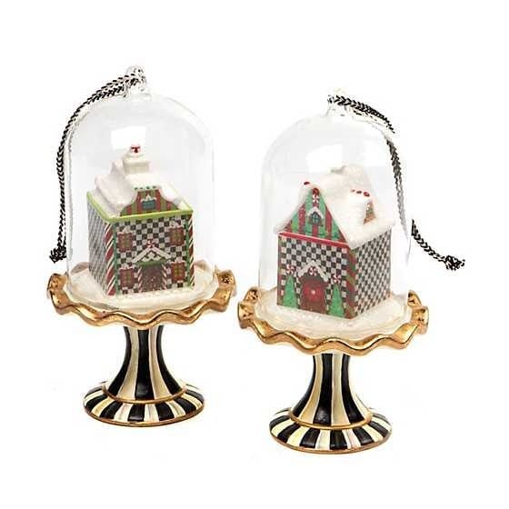 MacKenzie-Childs Ornaments Candy Cottage Cloche Ornaments - Set of 2