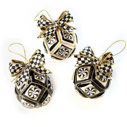 MacKenzie-Childs Ornaments Checkmate Black & White Peppermint Ball Ornaments - Set of 3