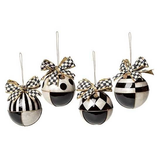 MacKenzie-Childs Ornaments Checkmate Geo Capiz Ball Ornaments - Set of 4