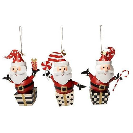 MacKenzie-Childs Ornaments Checkmate Gift Box Santa Ornaments - Set of 3