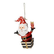MacKenzie-Childs Ornaments Checkmate Gift Box Santa Ornaments - Set of 3