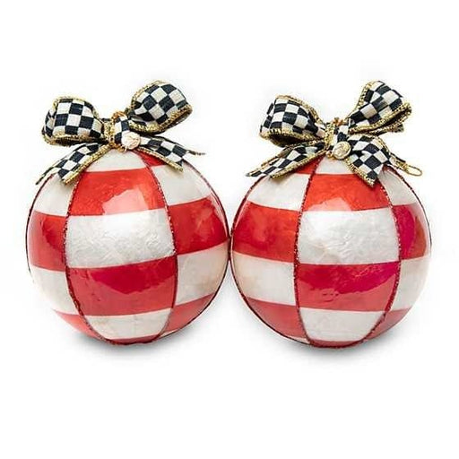 MacKenzie-Childs Ornaments Checkmate Red & White Check Ball Ornaments - Set of 2