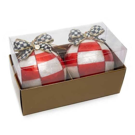 MacKenzie-Childs Ornaments Checkmate Red & White Check Ball Ornaments - Set of 2