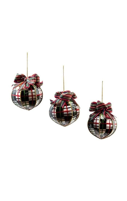 MacKenzie-Childs Ornaments Courtly Plaid Capiz Ball ornaments - set of 3