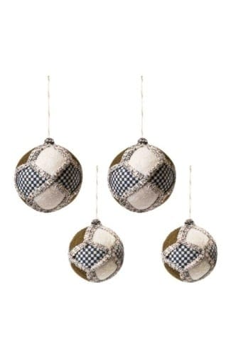 MacKenzie-Childs Ornaments Farmhouse Patchwork Ball Ornaments - Set of 4