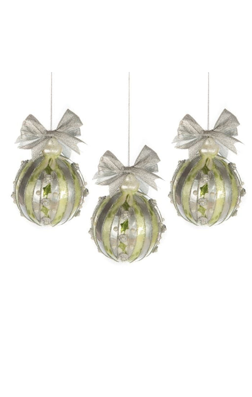 MacKenzie-Childs Ornaments Holly Capiz Ball Ornaments-Silver-Set of 3