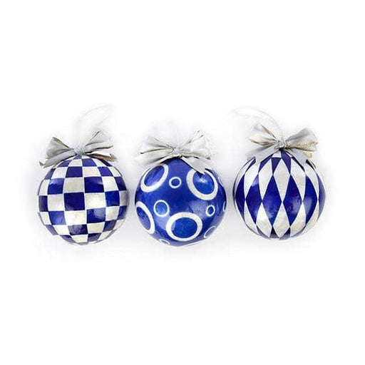 MacKenzie-Childs Ornaments Midnight Geo Capiz Ball Ornaments - Set of 3