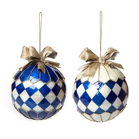 MacKenzie-Childs Ornaments Royal Harlequin Capiz Ball Ornaments - Set of 2