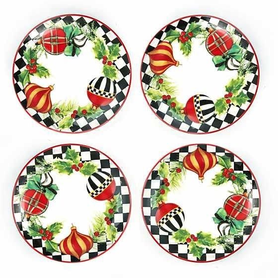 MacKenzie-Childs Plates Deck the Halls Appetizer Plates - Set of 4