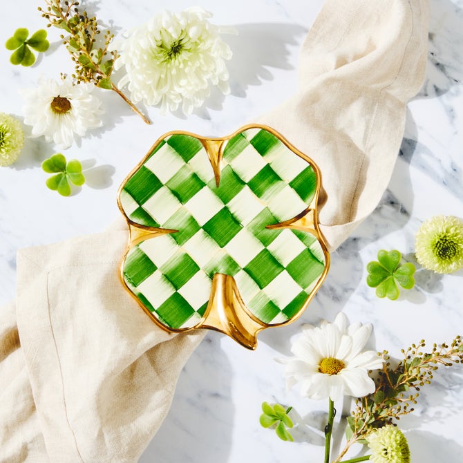 MacKenzie-Childs Plates Lucky Check Clover Plate