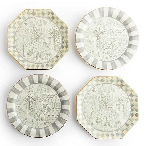 MacKenzie-Childs Plates Sterling Cottage Dessert Plates, Set of 4