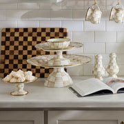 MacKenzie-Childs Platter Mocha Check Large Pedestal Platter