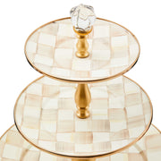 MacKenzie-Childs Platter Mocha Check Three Tier Sweet Stand